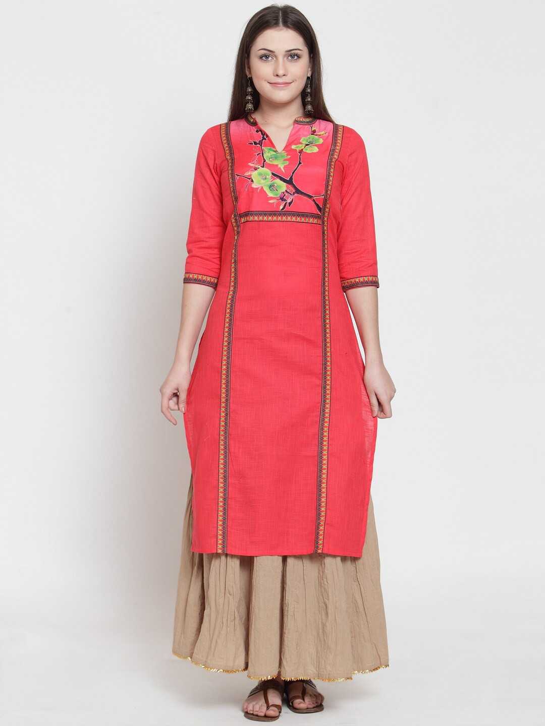

KSUT Women Coral Printed Straight Kurta