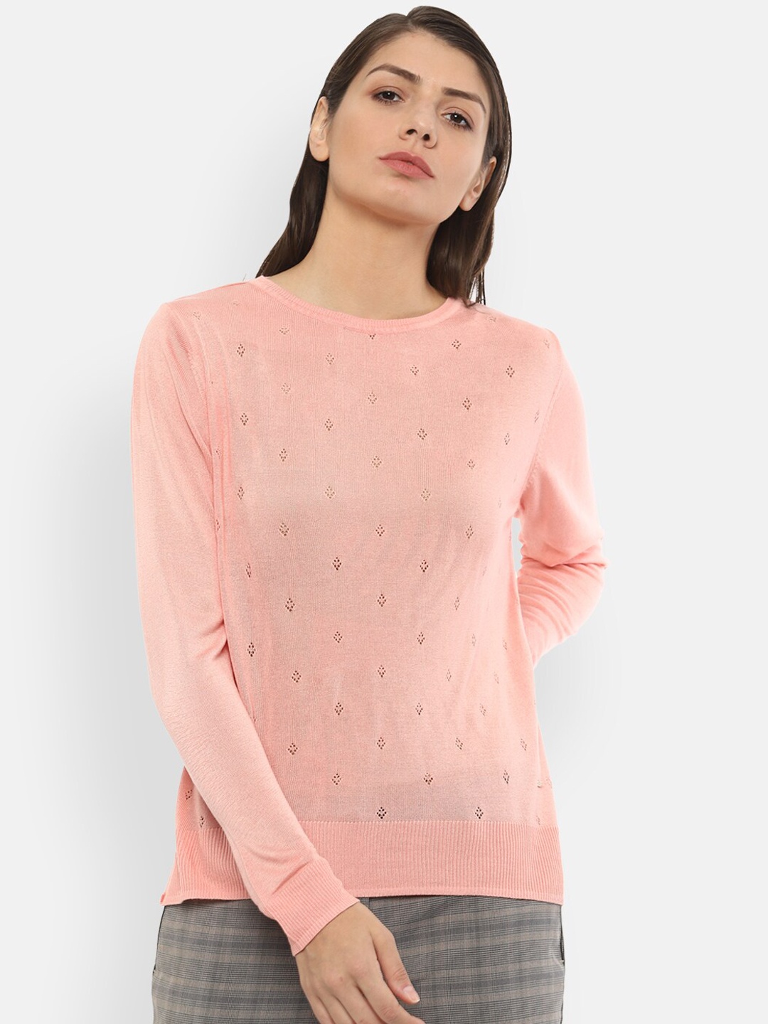 

Van Heusen Woman Women Peach-Coloured Solid Top