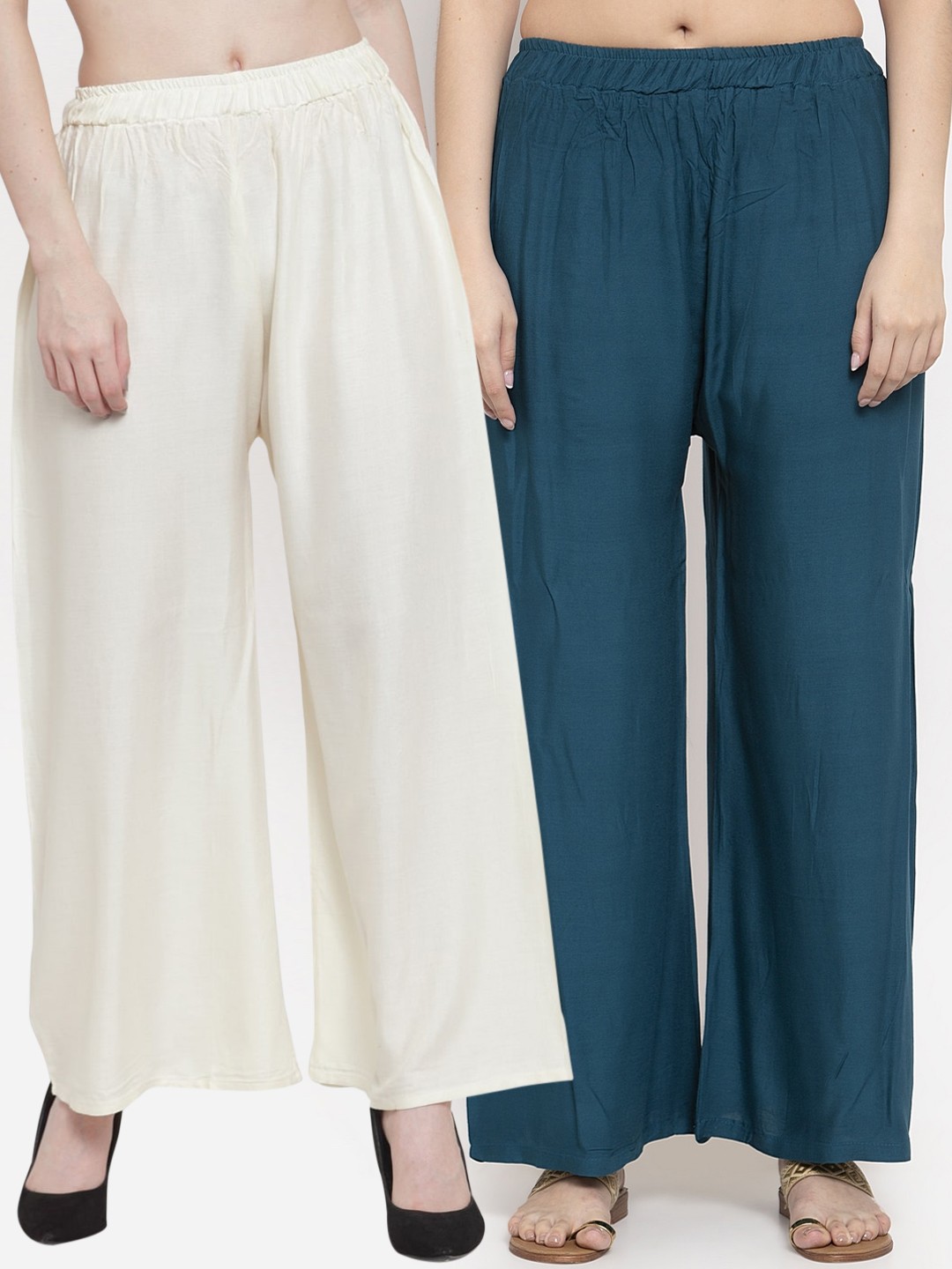 

TAG 7 Women Pack Of 2 Solid Straight Palazzos, Blue