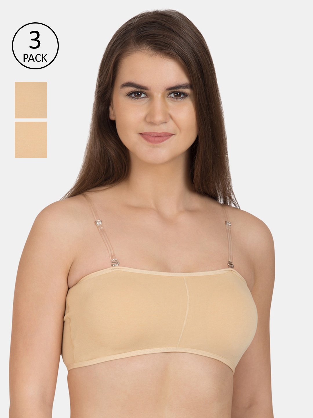 

Tweens Pack of 3 Solid Non-Wired Lightly Padded Bandeau Bras TW-9279, Beige
