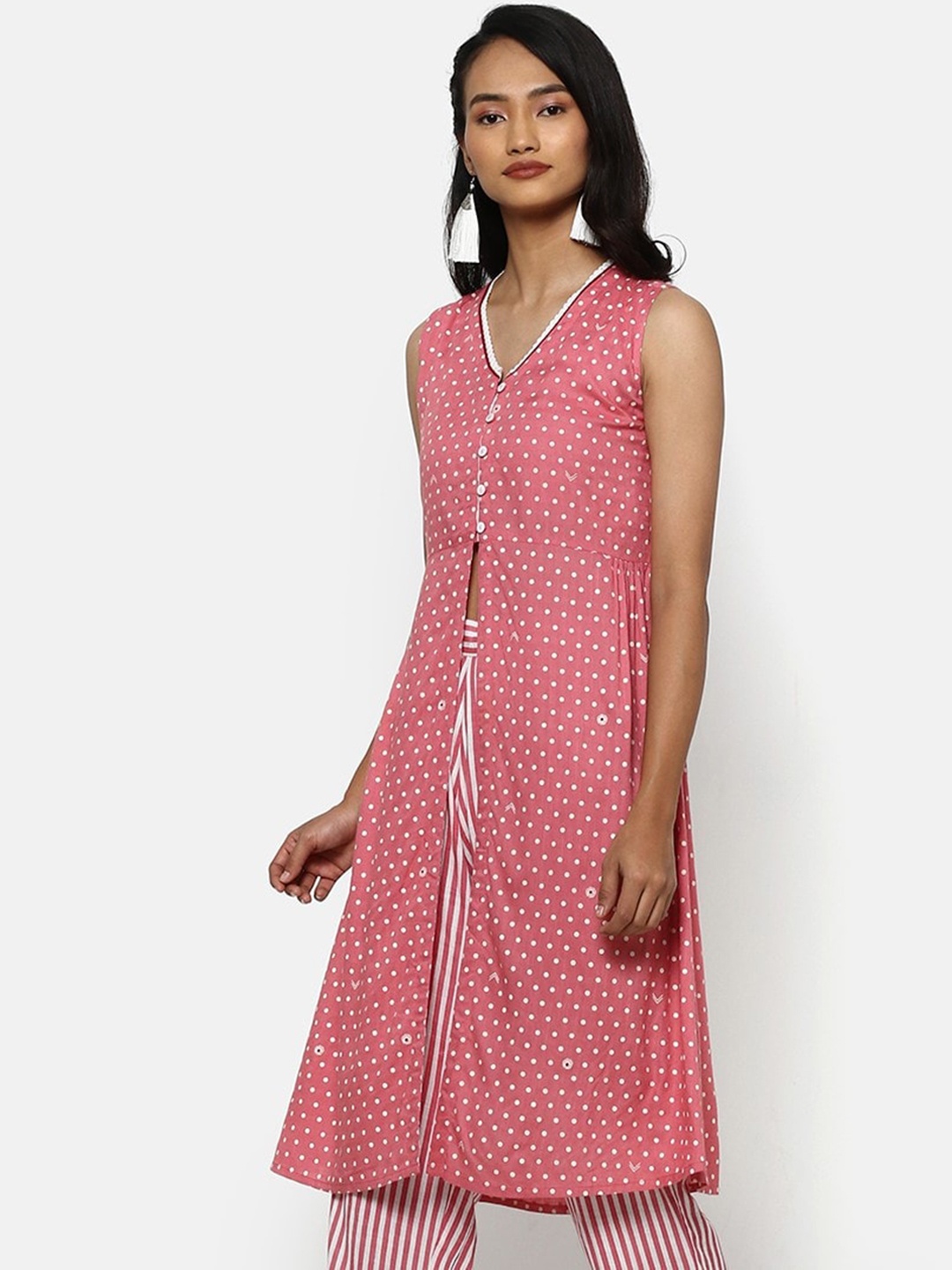 

Saaki Women Pink Printed A-Line Kurta