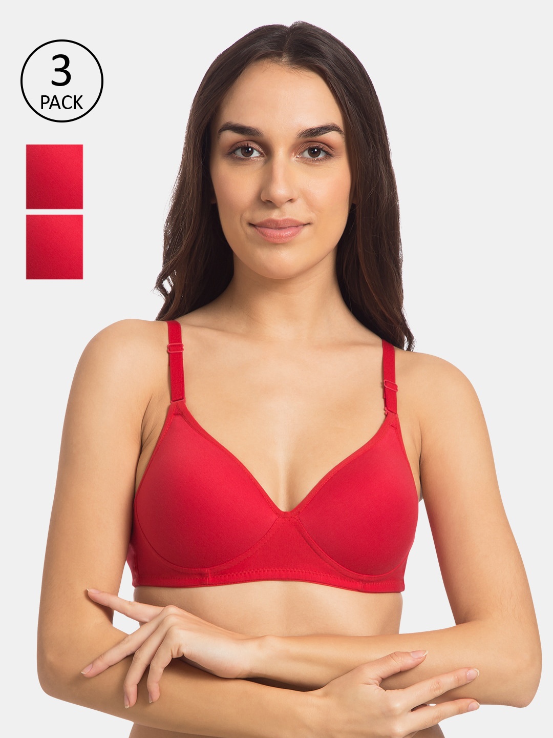 

Tweens Pack of 3 Solid Non-Wired Lightly Padded Everyday Bras TW-1100, Red