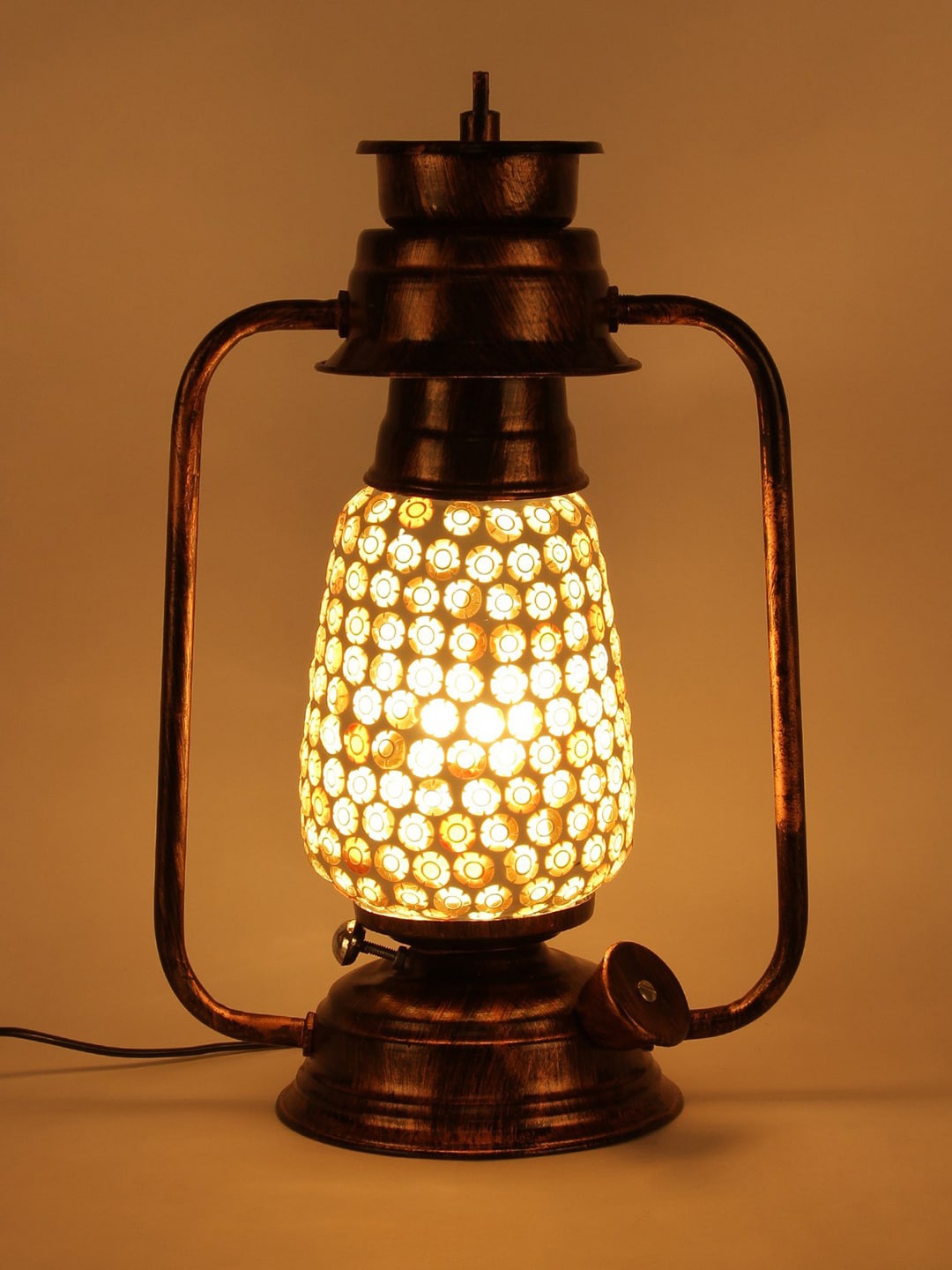 Devansh Cream-Coloured Printed Traditional Table Lantern