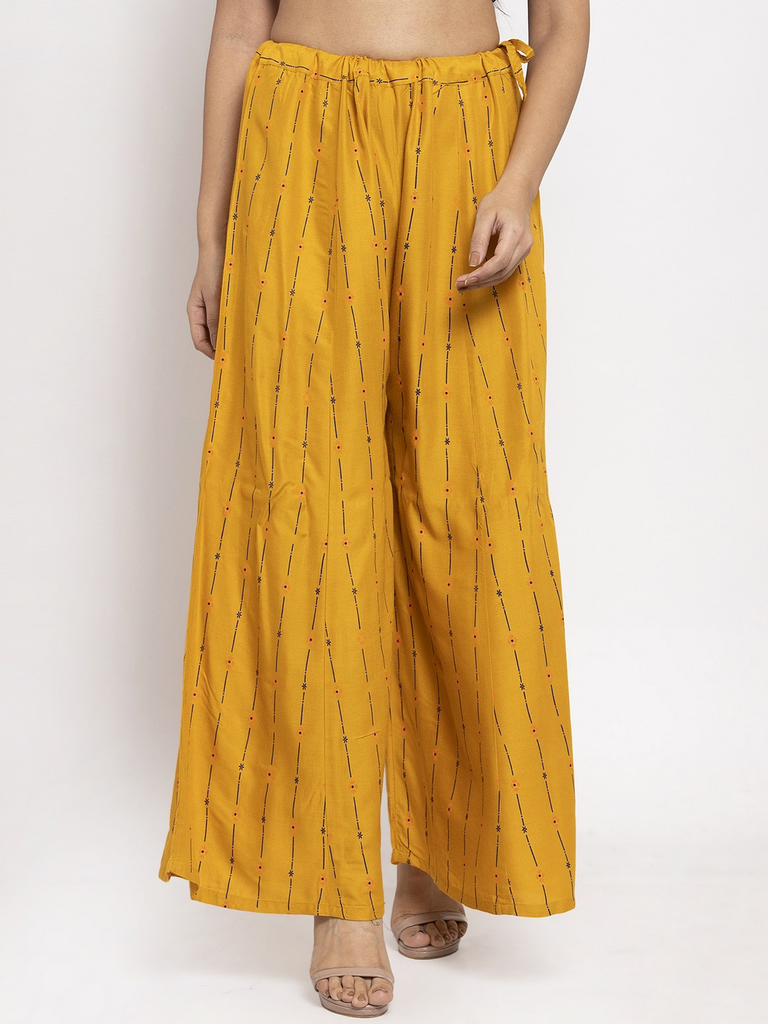 

Clora Creation Women Mustard Yellow Striped Flared Palazzos