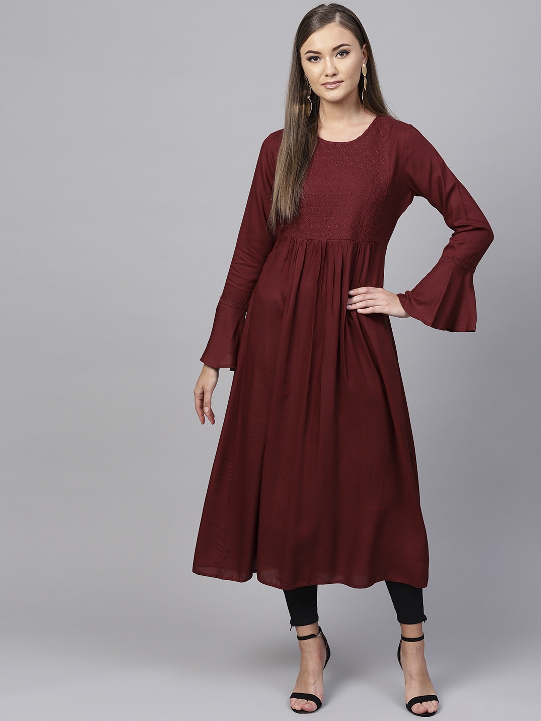 

Indo Era Women Maroon Solid Anarkali Kurta
