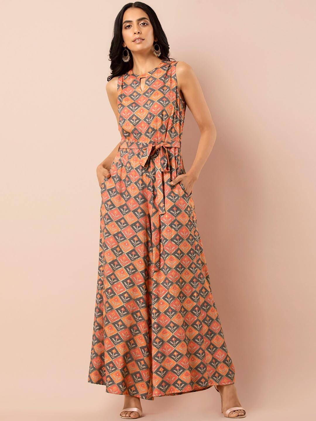 

INDYA Women Orange Printed Basic Jumpsuit
