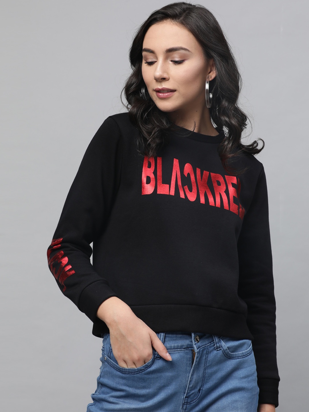

STREET 9 Women Black Printed Sweatshirt