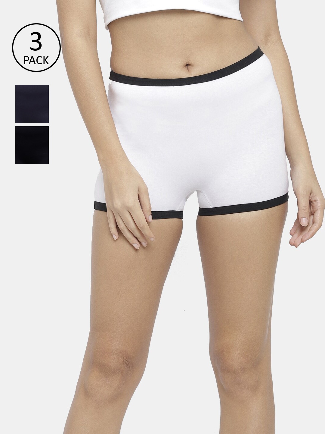 

N-Gal Women Pack Of 3 Solid Seamless Boyshorts NPBS01, White