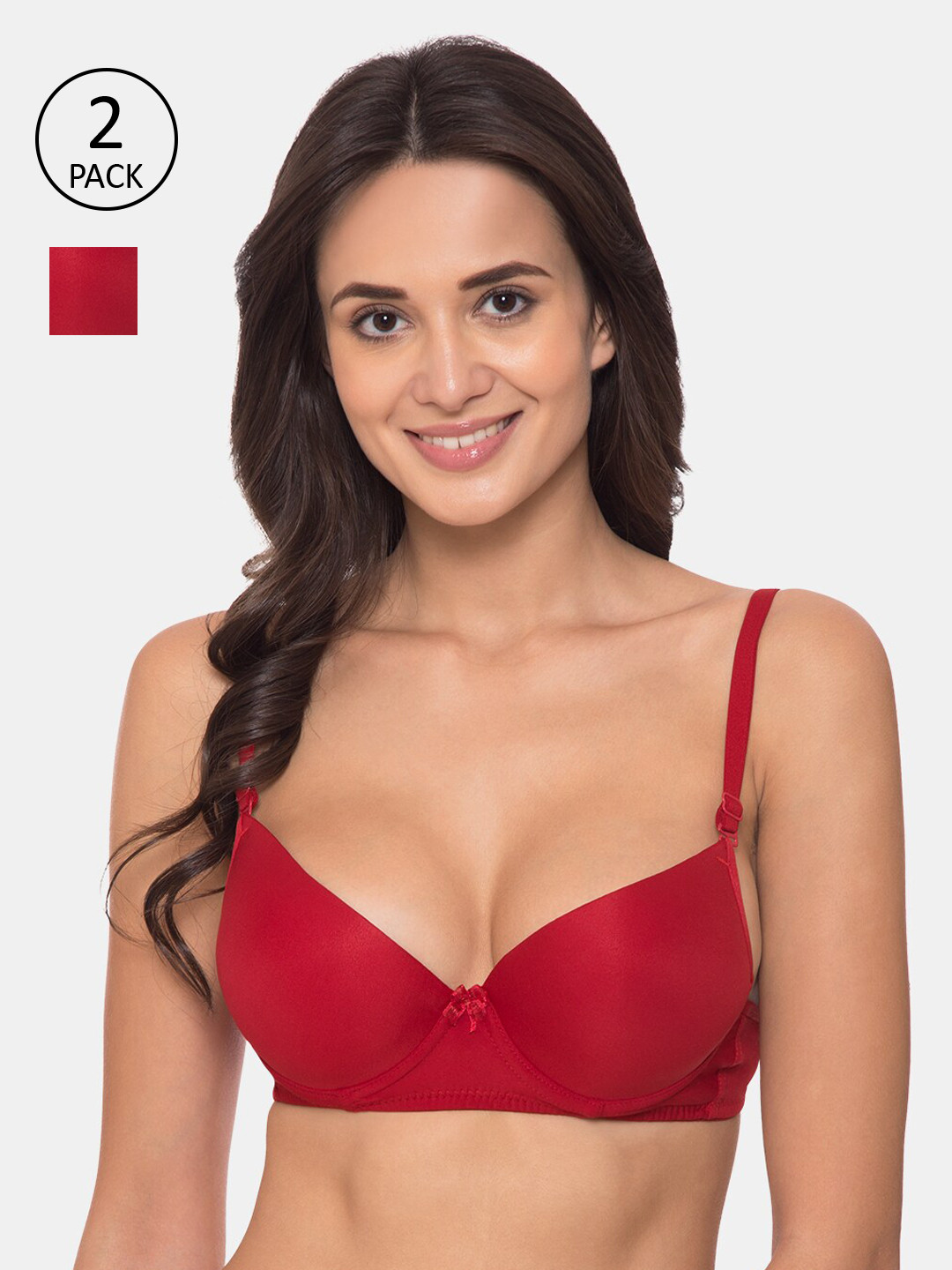 

Tweens Pack of 2 Solid Underwired Heavily Padded Everyday Bras, Red