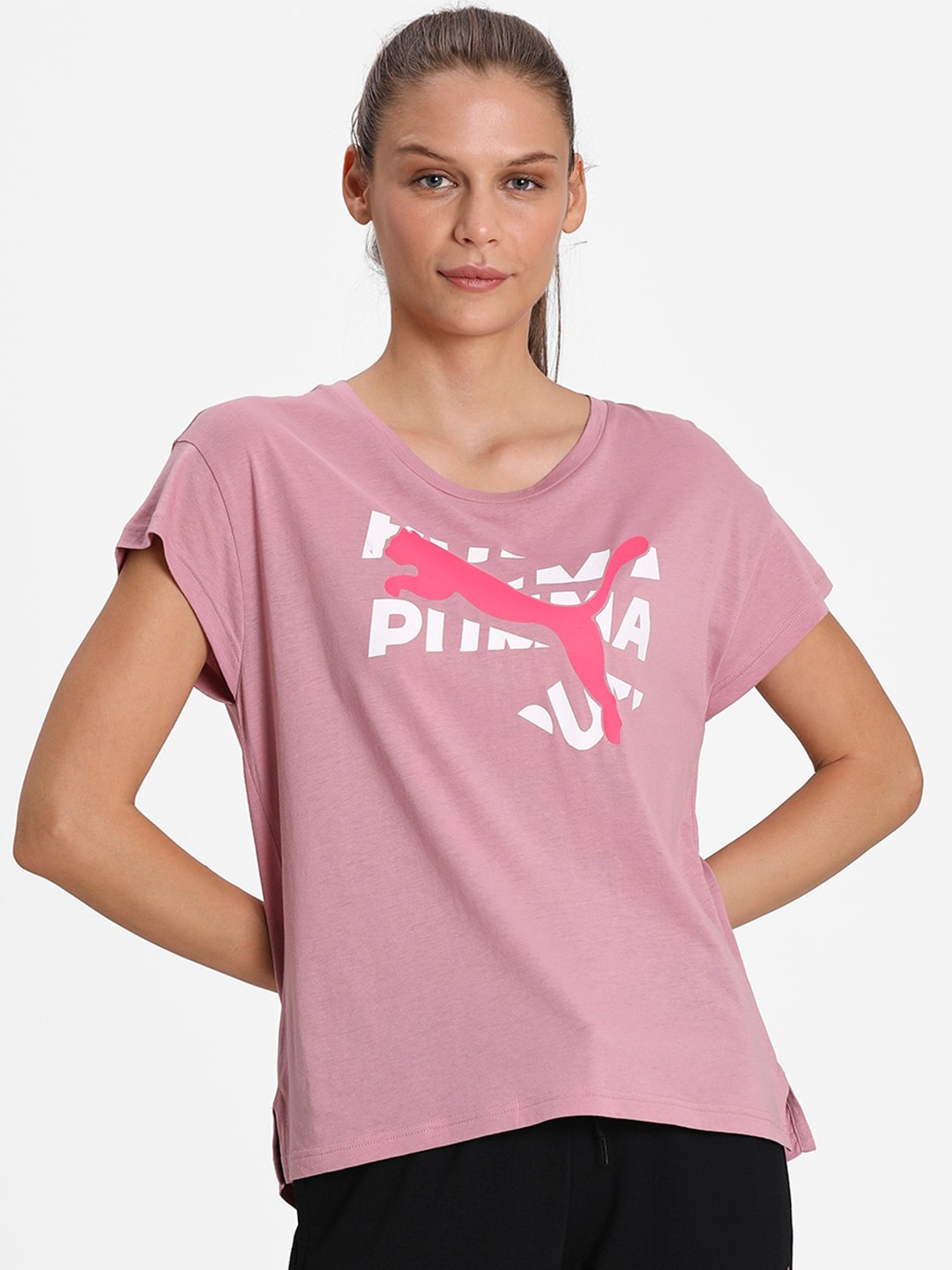 

Puma Women Pink Printed Round Neck T-shirt