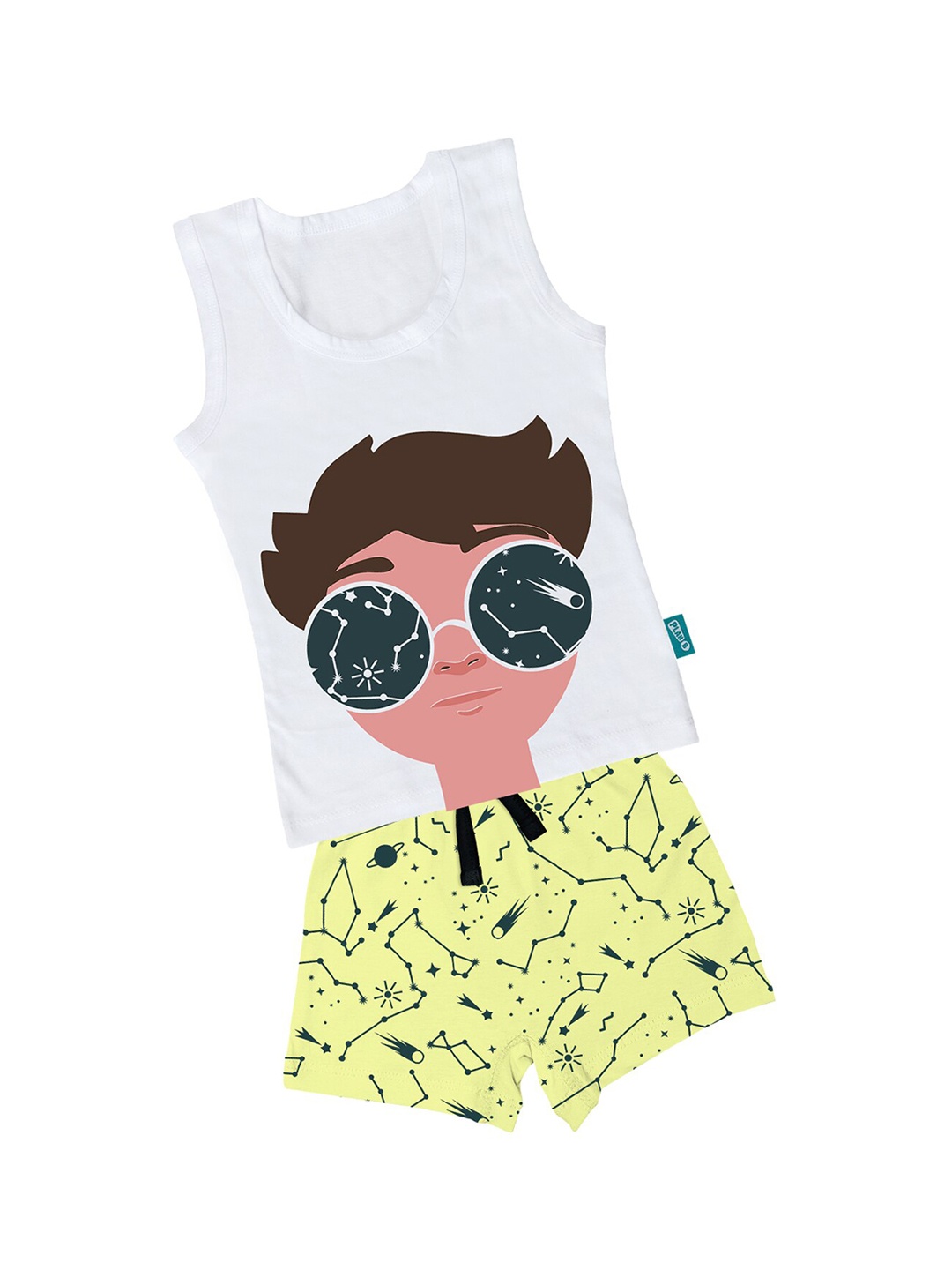 

You Got Plan B Boys White & Yellow Printed T-shirt with Shorts