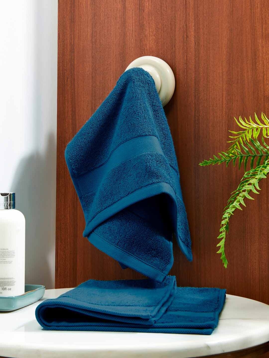 

DDecor Unisex Set Of 2 Blue Solid 500 GSM Live Beautiful Hand Towels
