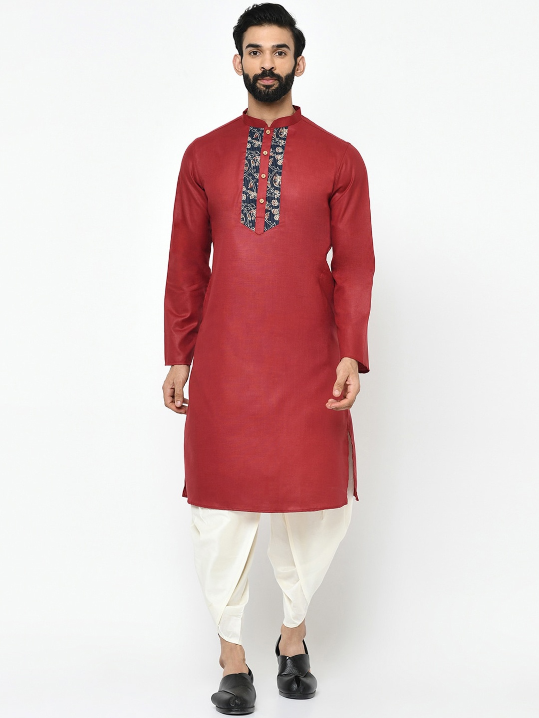 KISAH Men Maroon Solid Straight Kurta