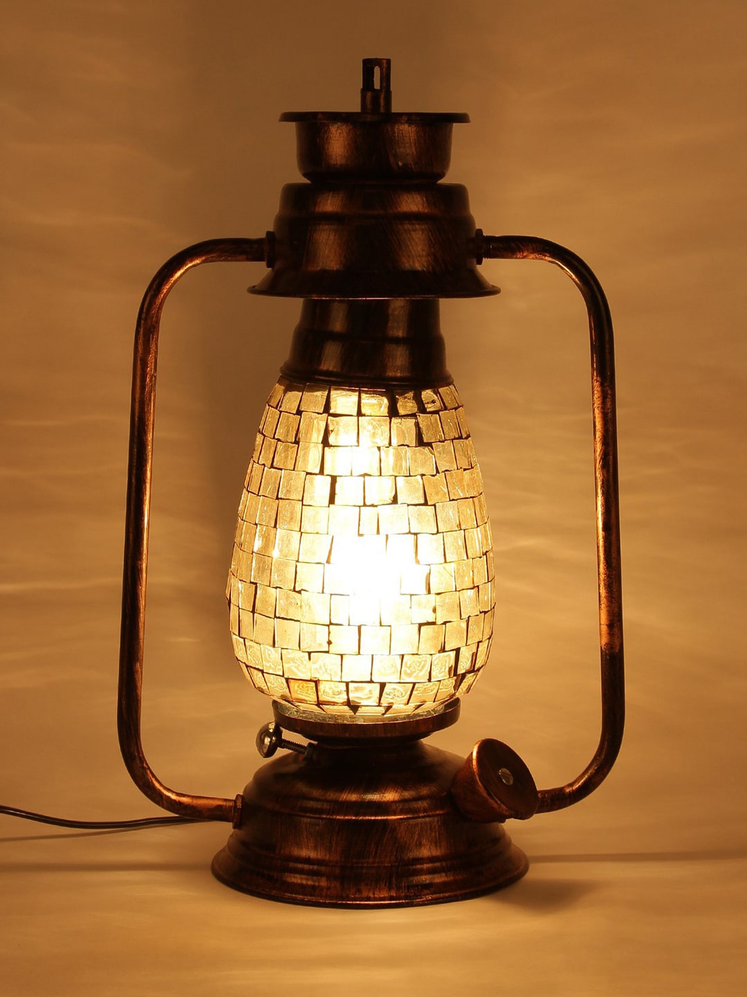 Devansh Gold-Toned Textured Mosaic Glass Table Lantern