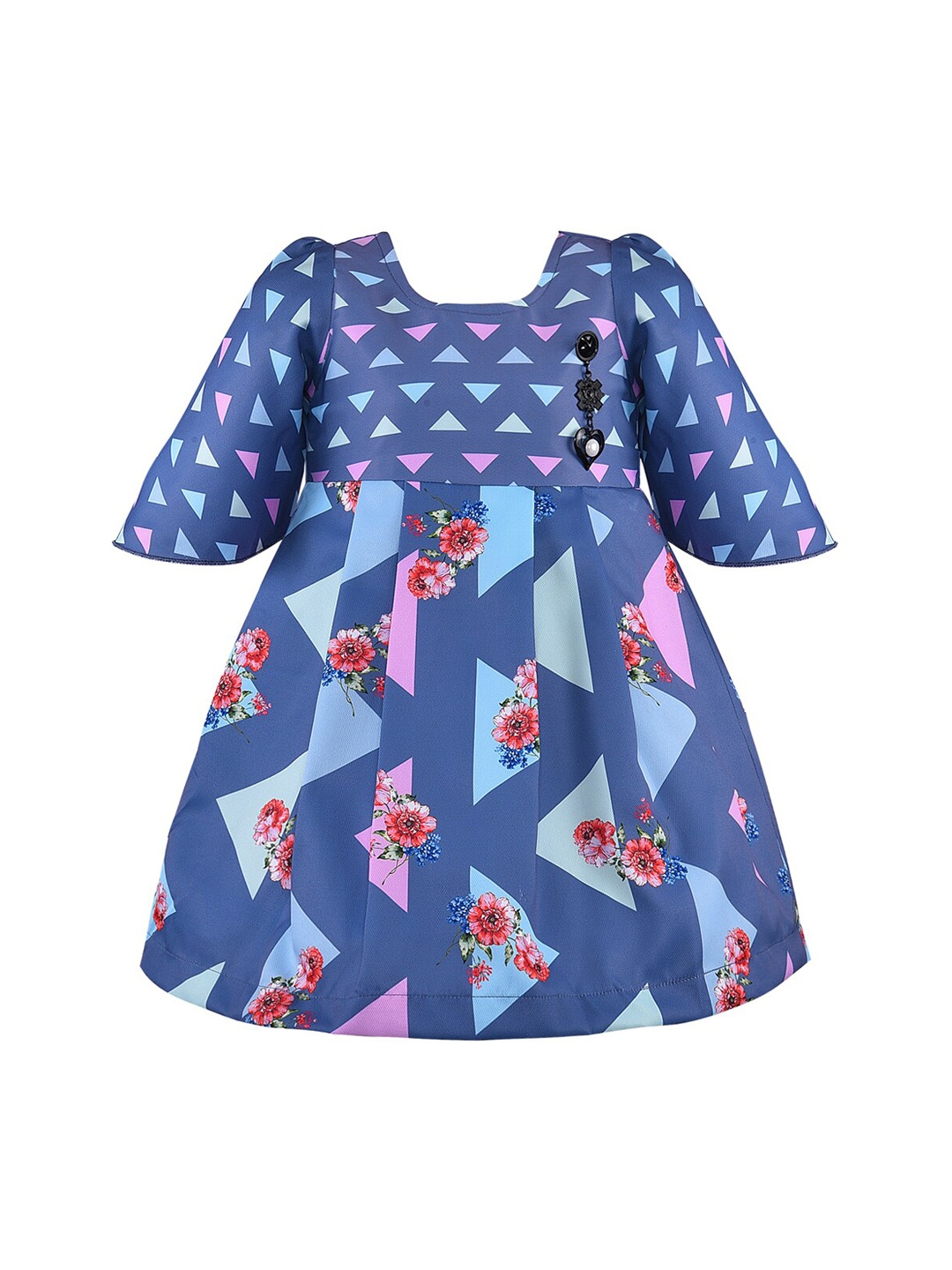 

Wish Karo Girls Blue Printed Fit and Flare Dress