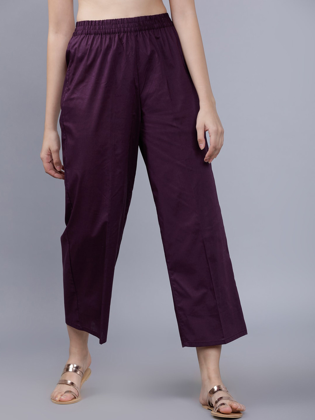 

Vishudh Women Burgundy Solid Straight Palazzos