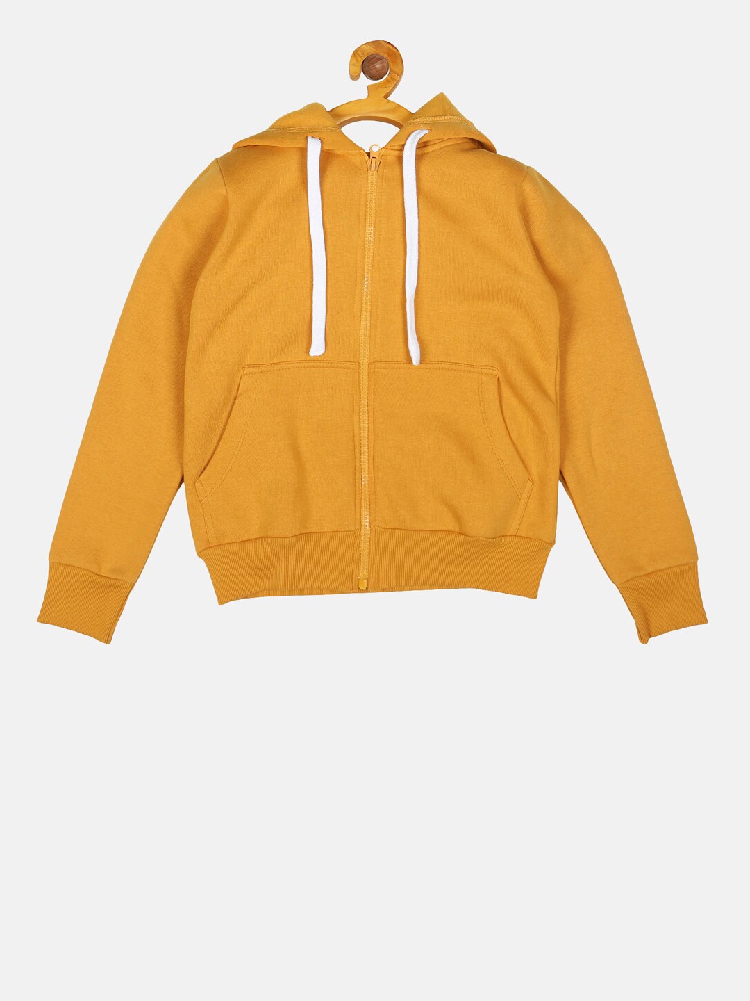 Instafab Girls Mustard Solid Hooded Sweatshirt