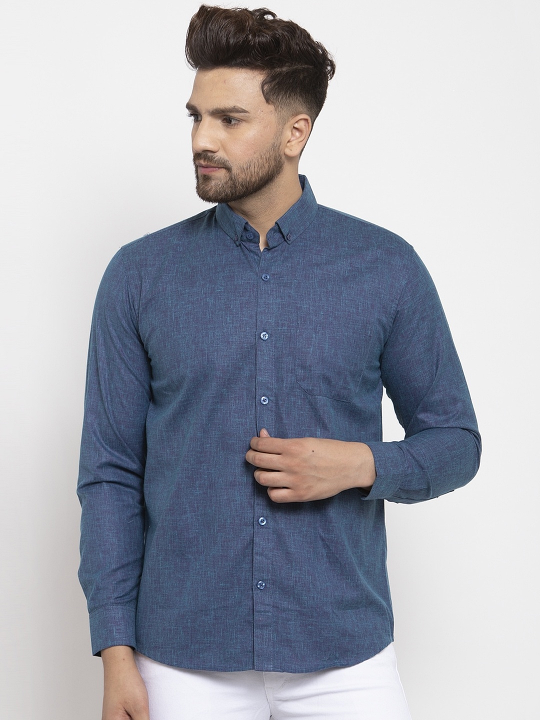 

JAINISH Men Teal Blue Smart Regular Fit Solid Casual Shirt