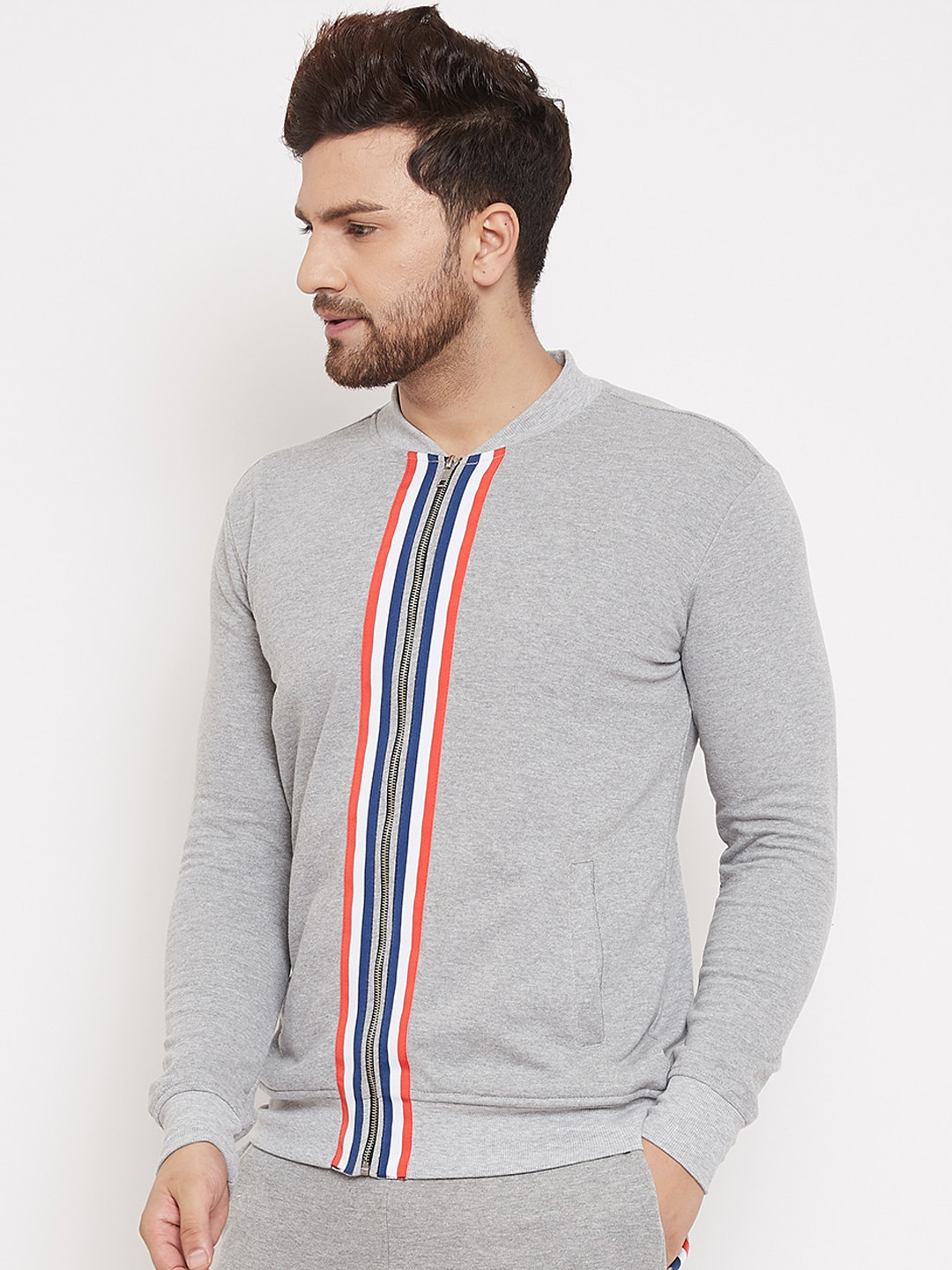 

FUGAZEE Men Grey Striped Sporty Jacket
