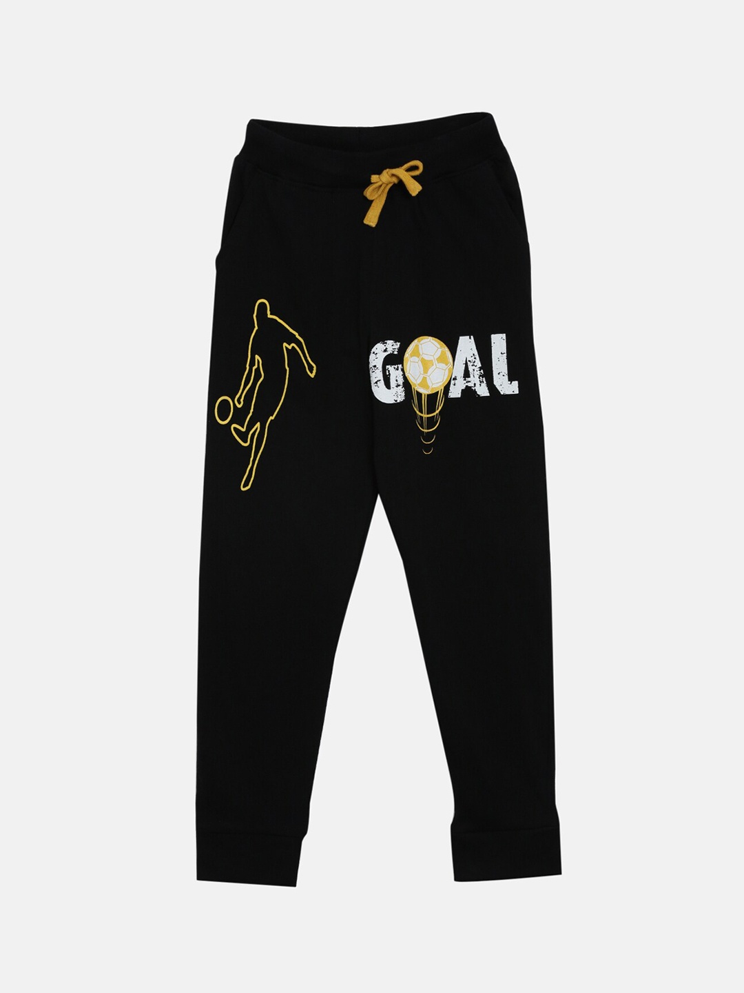 

KiddoPanti Boys Black & Yellow Sporty Football Goal Printed Joggers