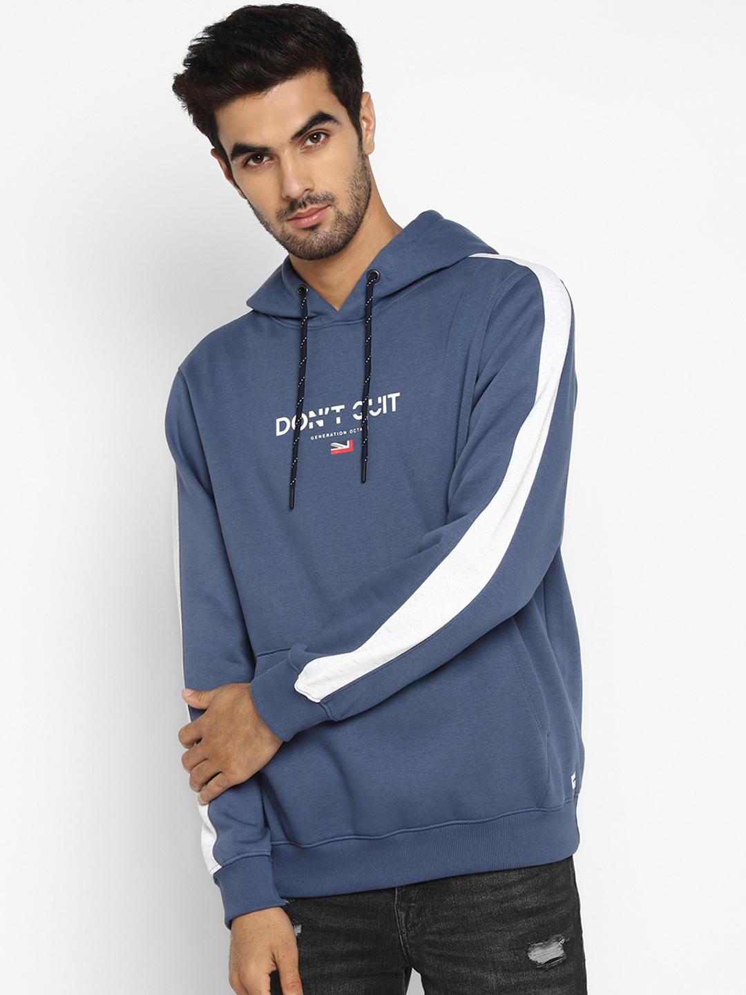 

Octave Men Blue Solid Hooded Sweatshirt