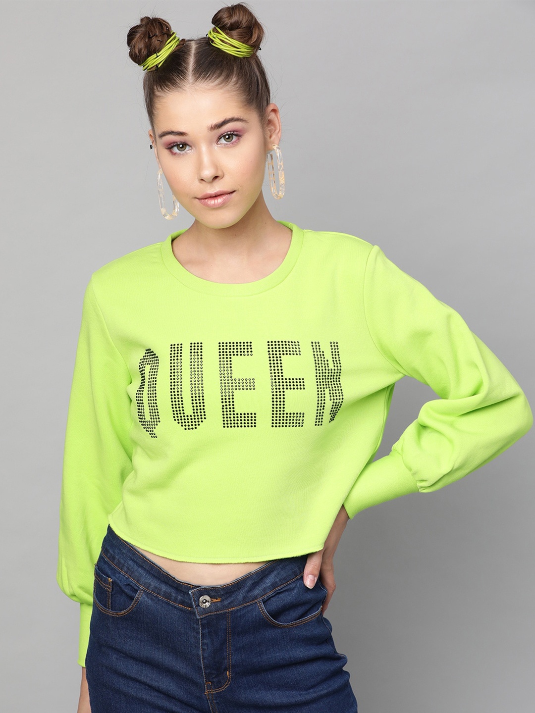 

STREET 9 Women Fluorescent Green Printed Sweatshirt