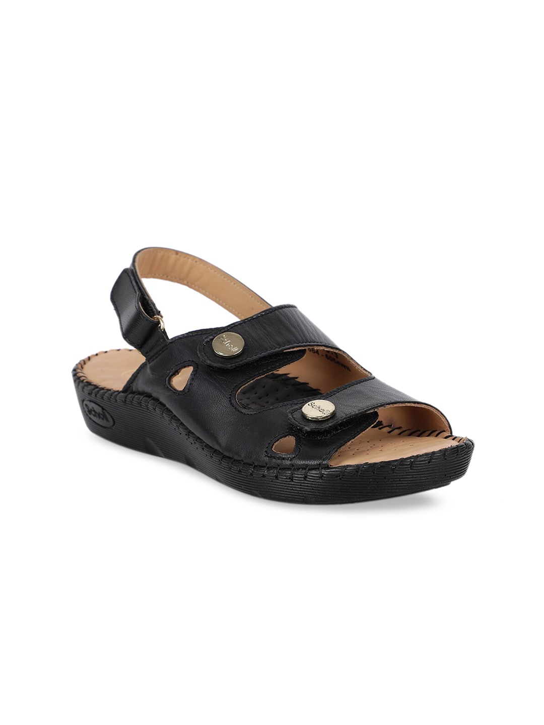 

Scholl Women Black Leather Open Toe Flats