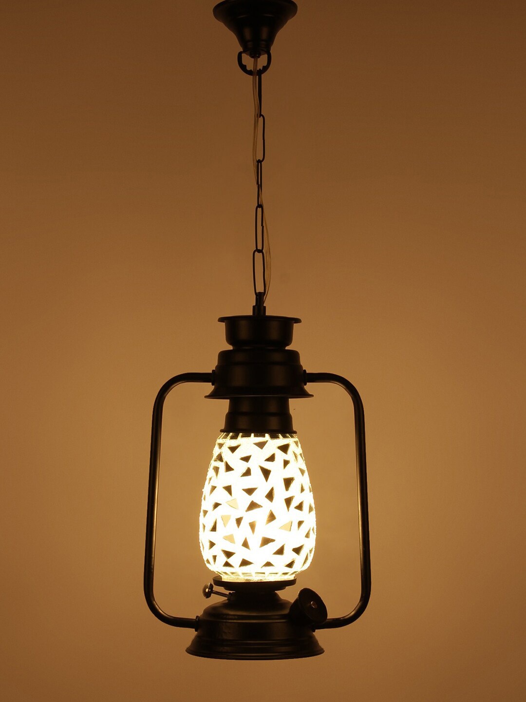 

Devansh Black & Silver-Toned Solid Mosaic Glass Hanging Lantern
