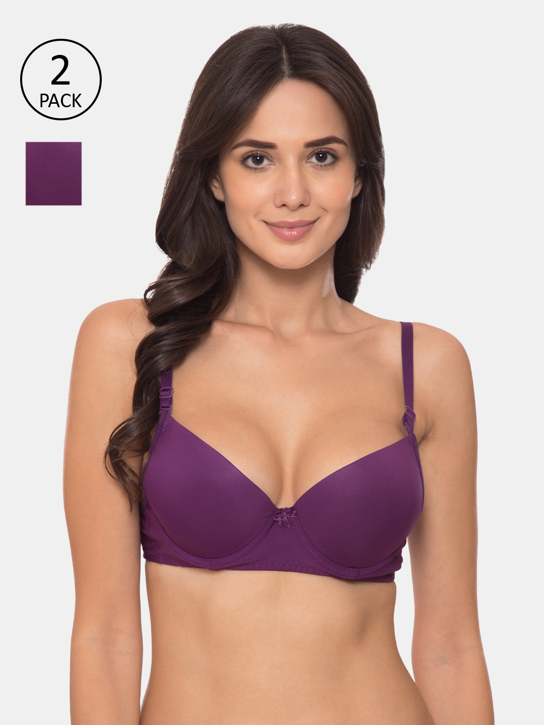 

Tweens Pack of 2 Solid Underwired Heavily Padded Everyday Bras, Purple