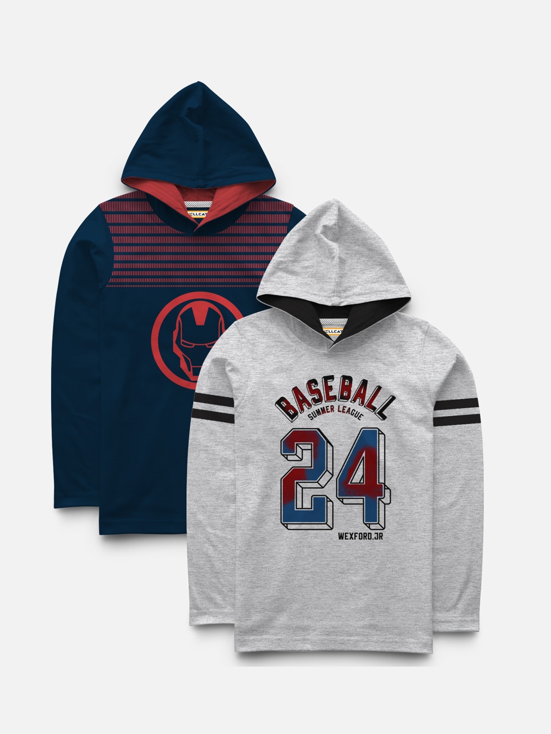 

HELLCAT Boys Pack Of 2 Printed Hood T-shirt, Grey