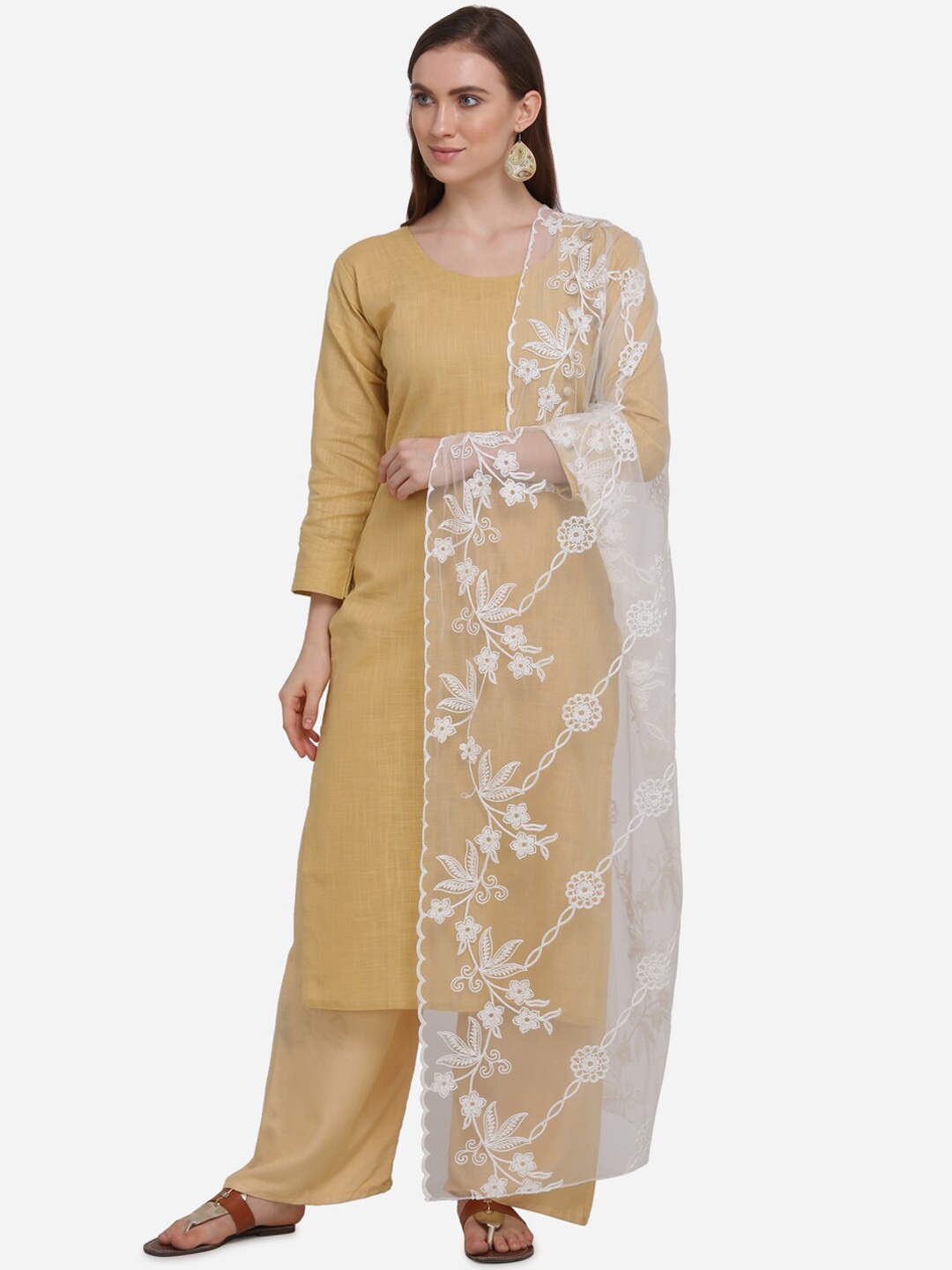 mf White Embroidered Dupatta
