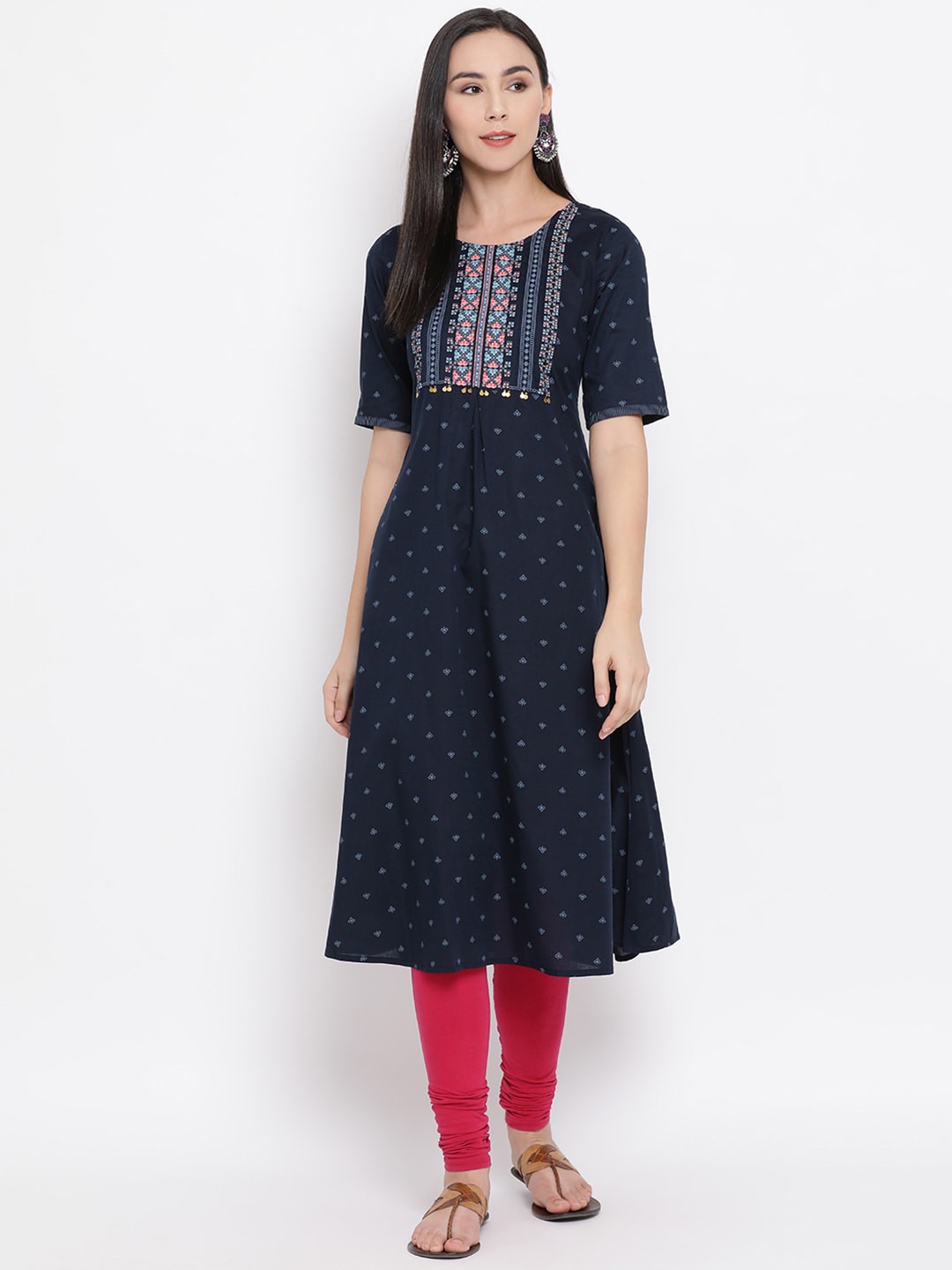 

Span Women Blue & Pink Printed A-Line Kurta