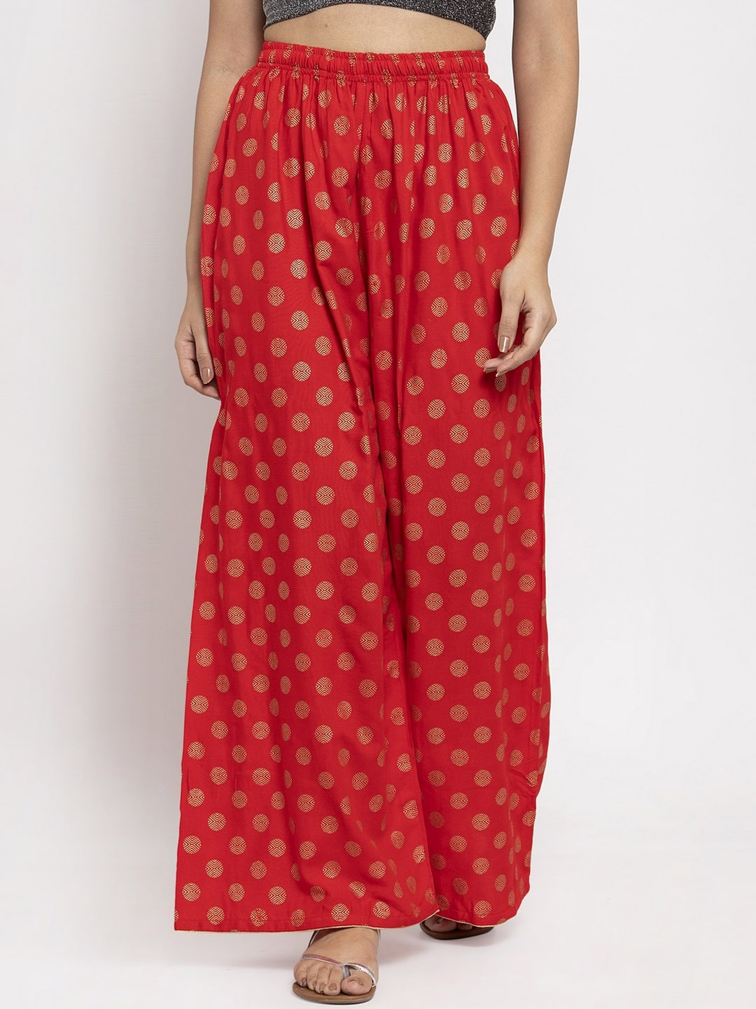 

Clora Creation Women Red Printed Wide Leg Palazzos