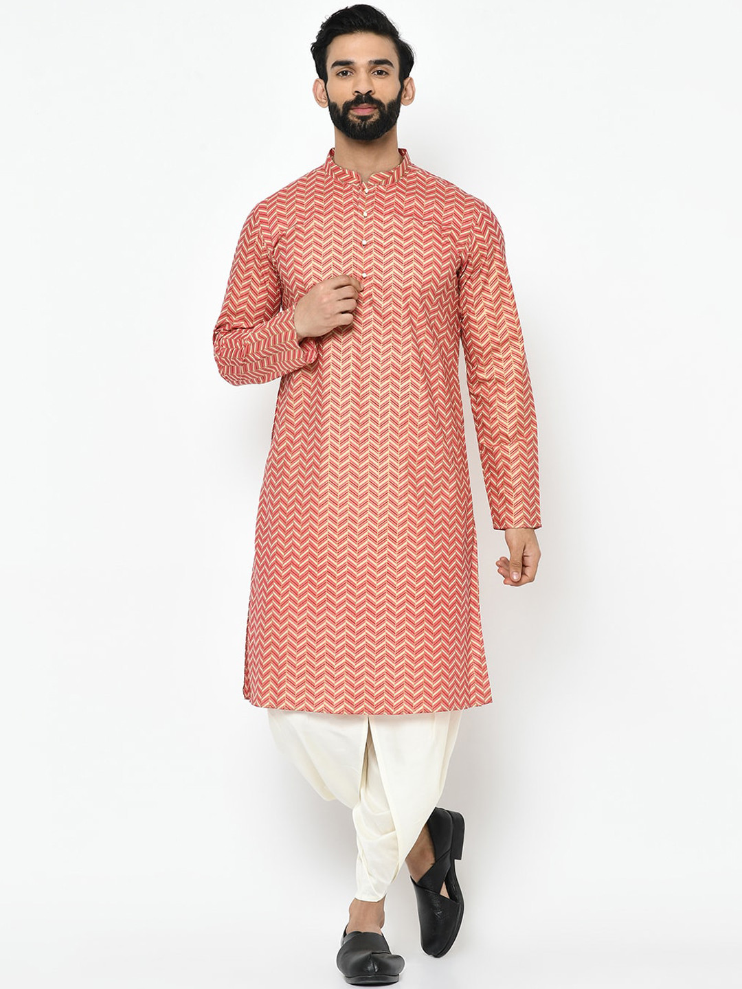 

KISAH Men Pink Printed Straight Kurta