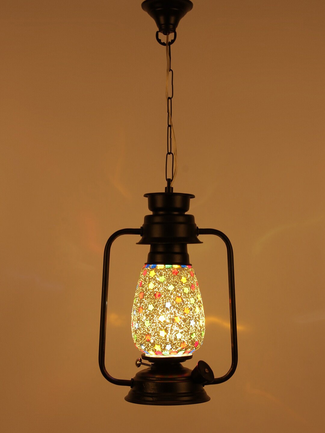 

Devansh Multicoloured Self Design Mosaic Glass Hanging Lantern, Multi