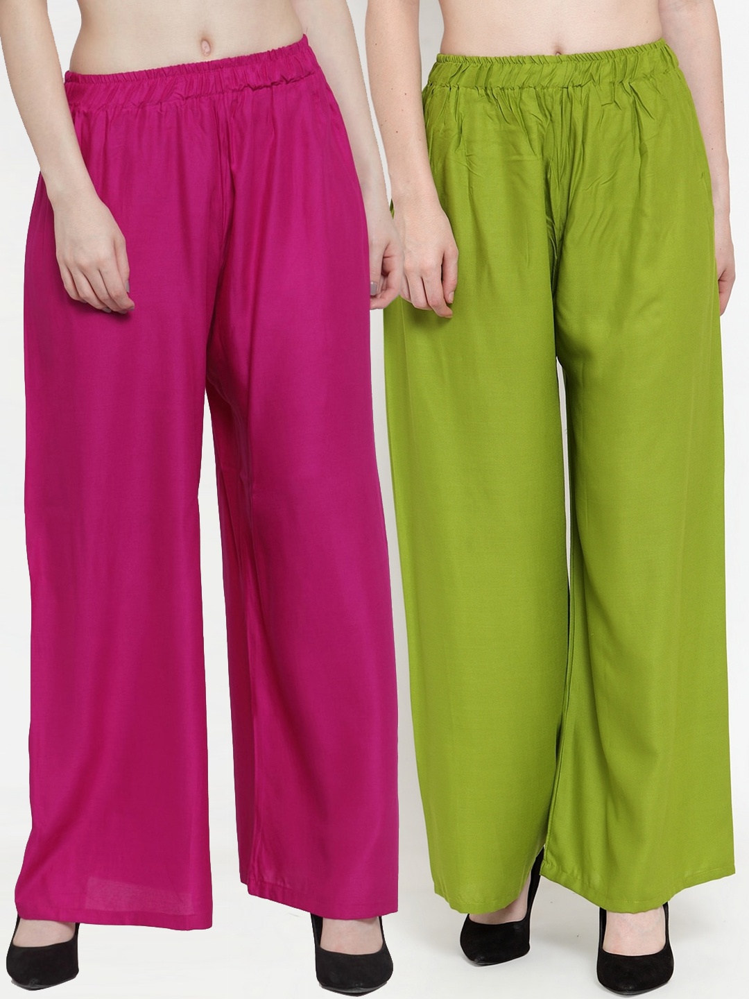 

TAG 7 Women Pack Of 2 Solid Straight Palazzos, Green