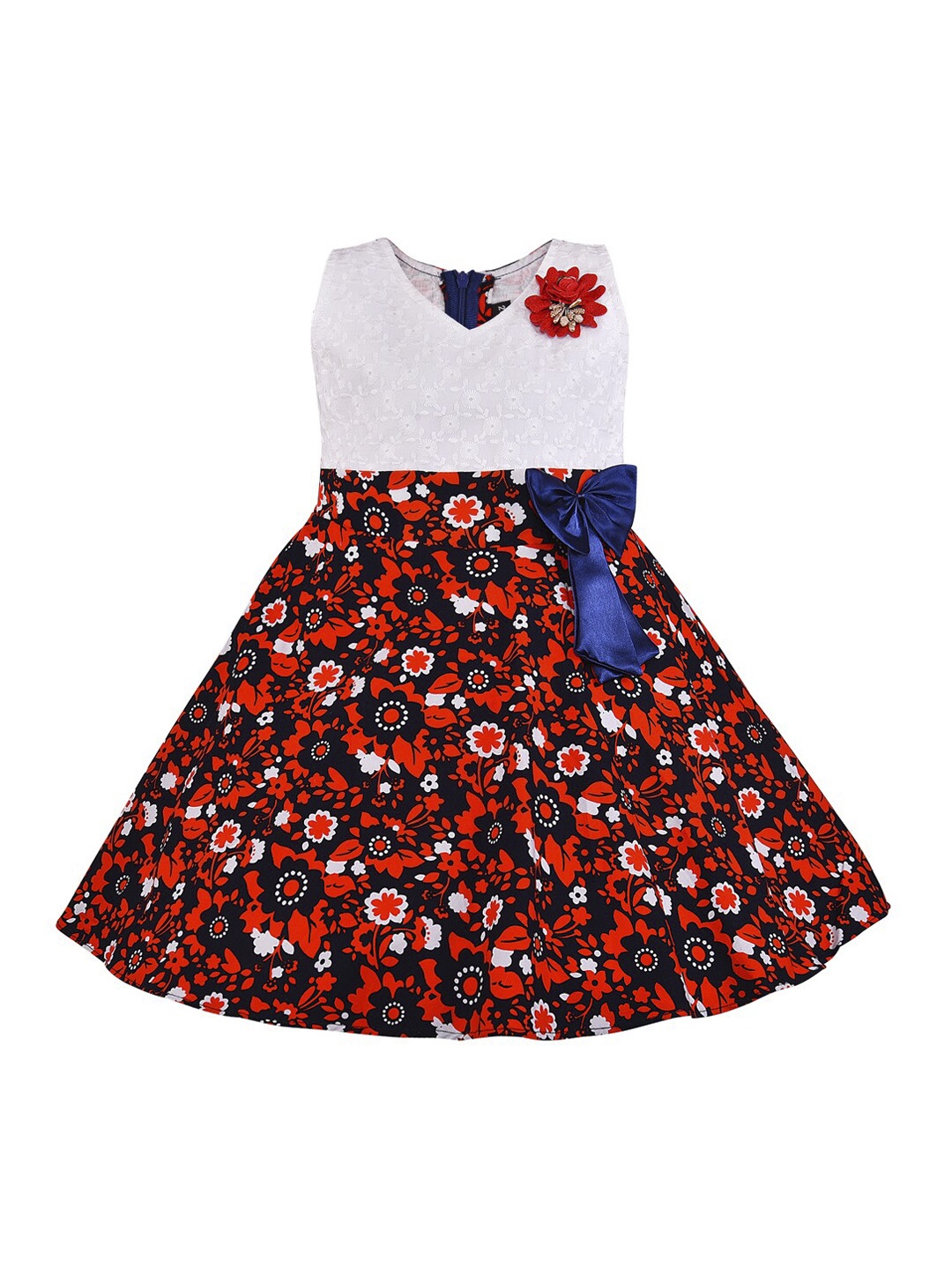 

Wish Karo Girls Red And White Floral Printed Fit and Flare Dress