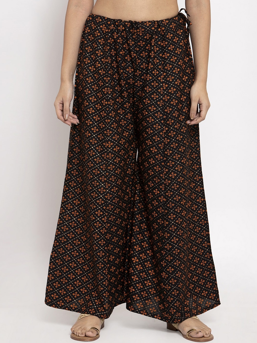 

Clora Creation Women Black Floral Printed Wide Leg Palazzos