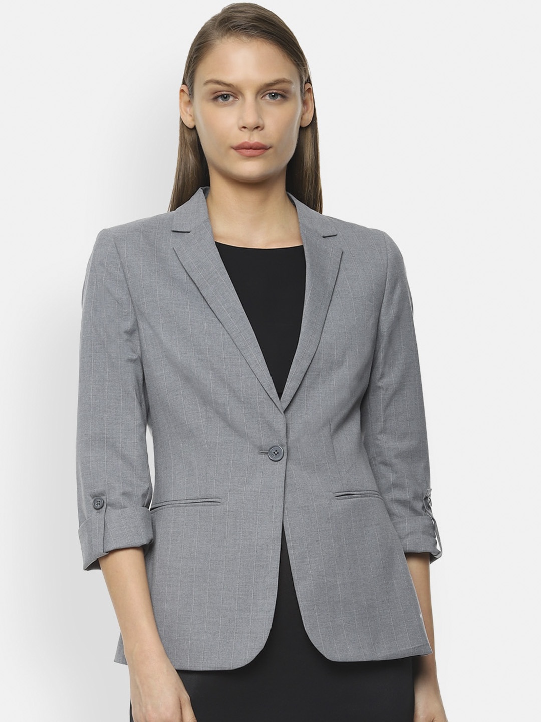 

Van Heusen Woman Grey Striped Formal Blazer