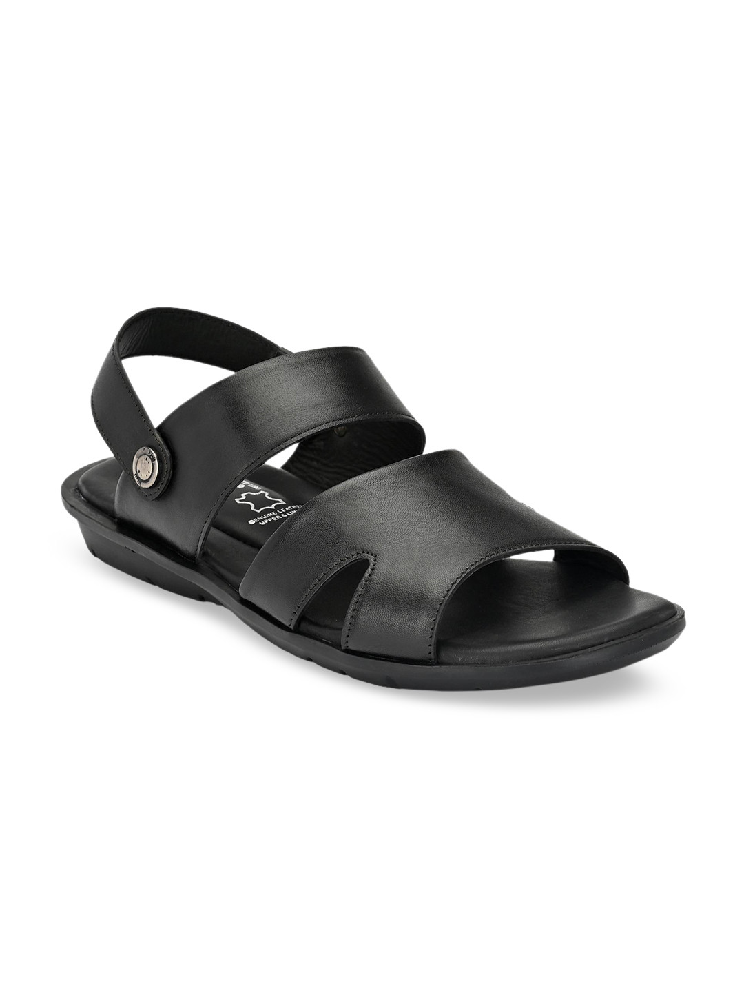 

Hitz Men Black Solid Leather Comfort Sandals