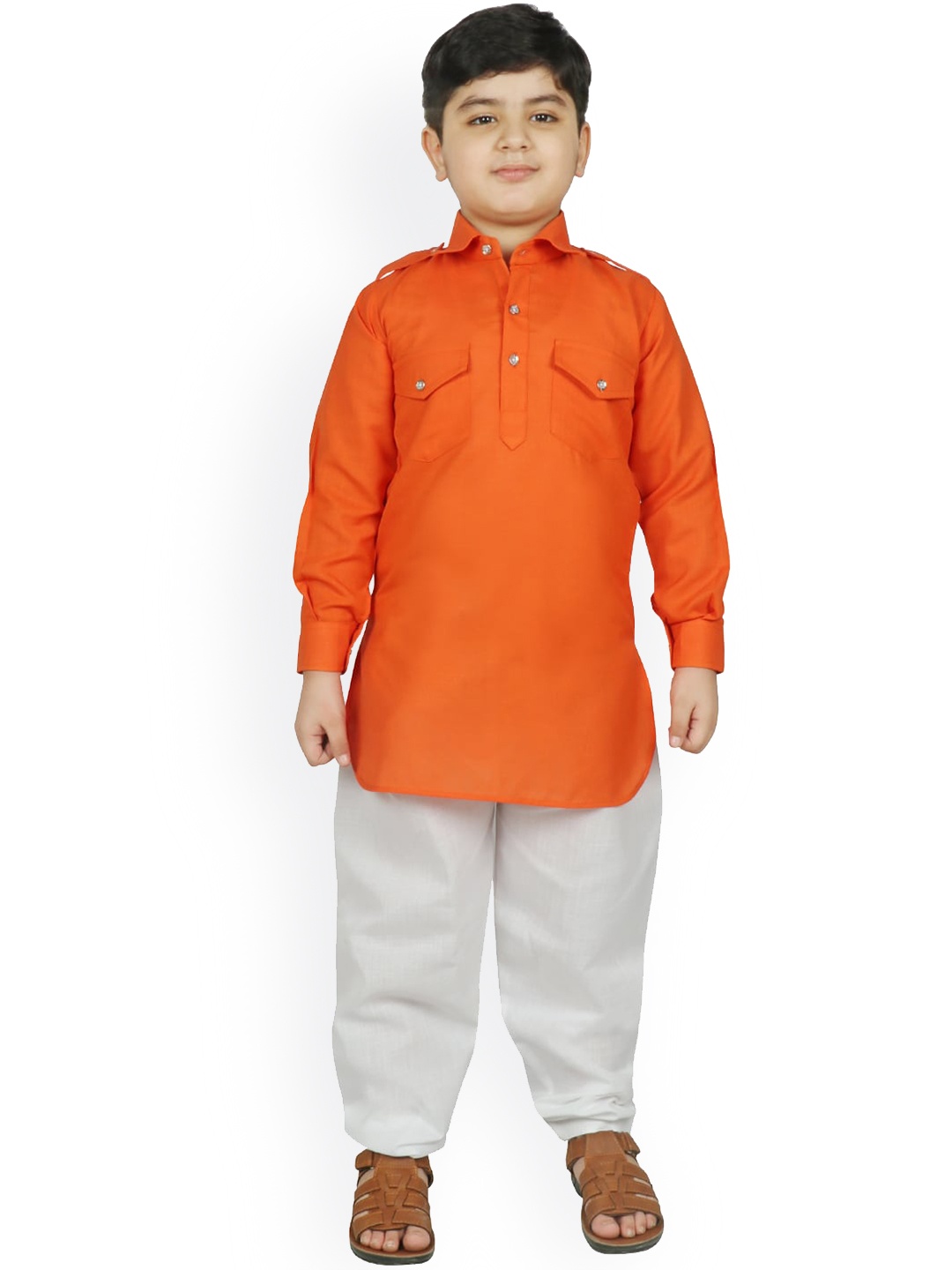 

SG YUVRAJ Boys Orange & White Solid Kurta with Salwar