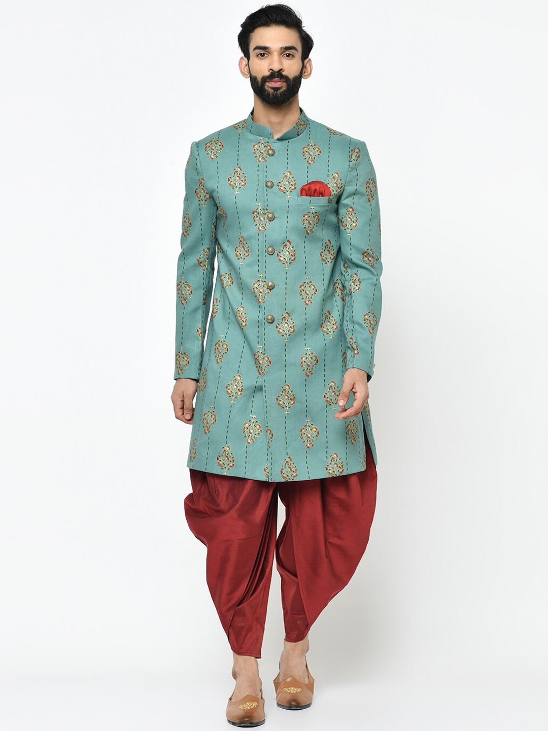 

KISAH Men Green & Red Sherwani Set