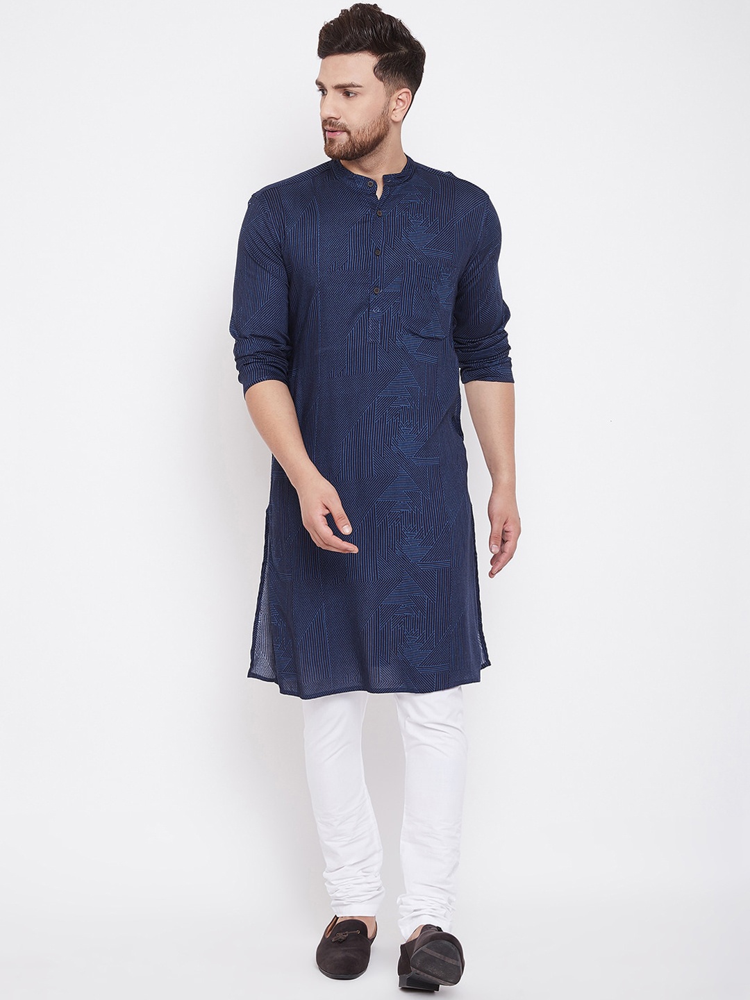 

even Men Navy Blue Woven Design Straight Kurta