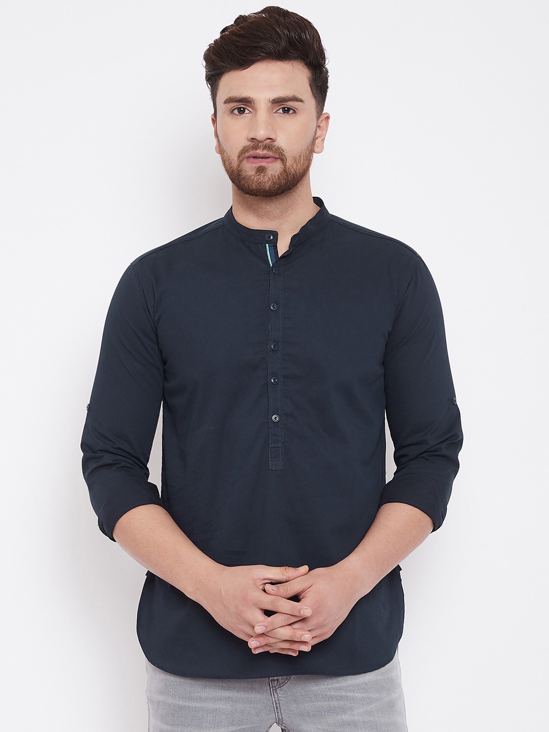 

even Men Navy Blue Solid Straight Kurta