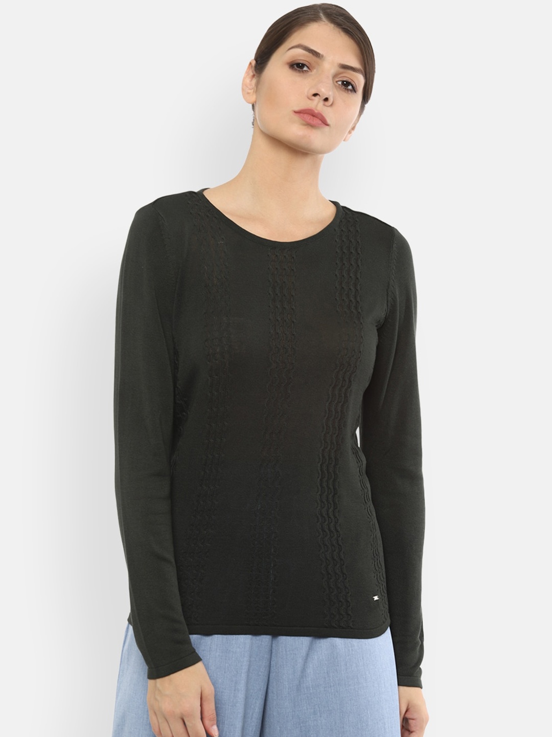 

Van Heusen Women Black Solid Pullover Sweater