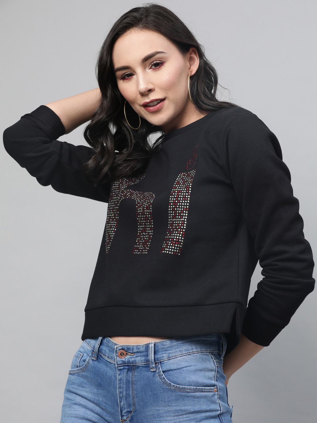 

STREET 9 Women Black Embellished Sweatshirt