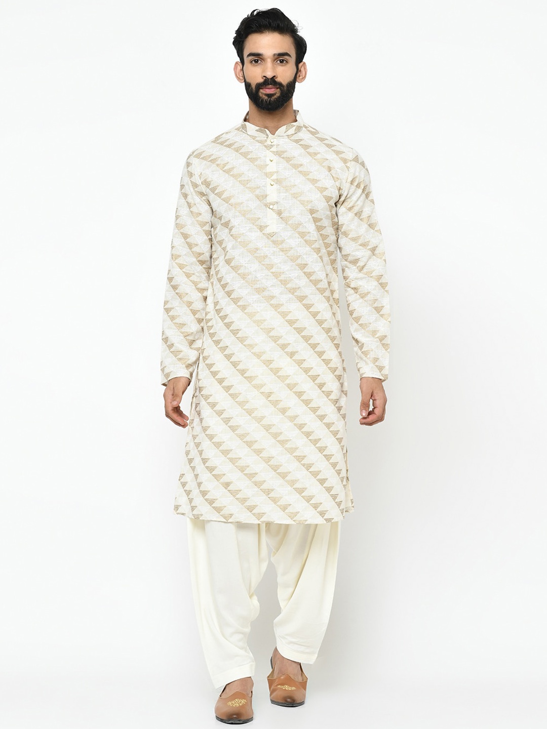 

KISAH Men Geometric Printed Regular Fit Kurta, White