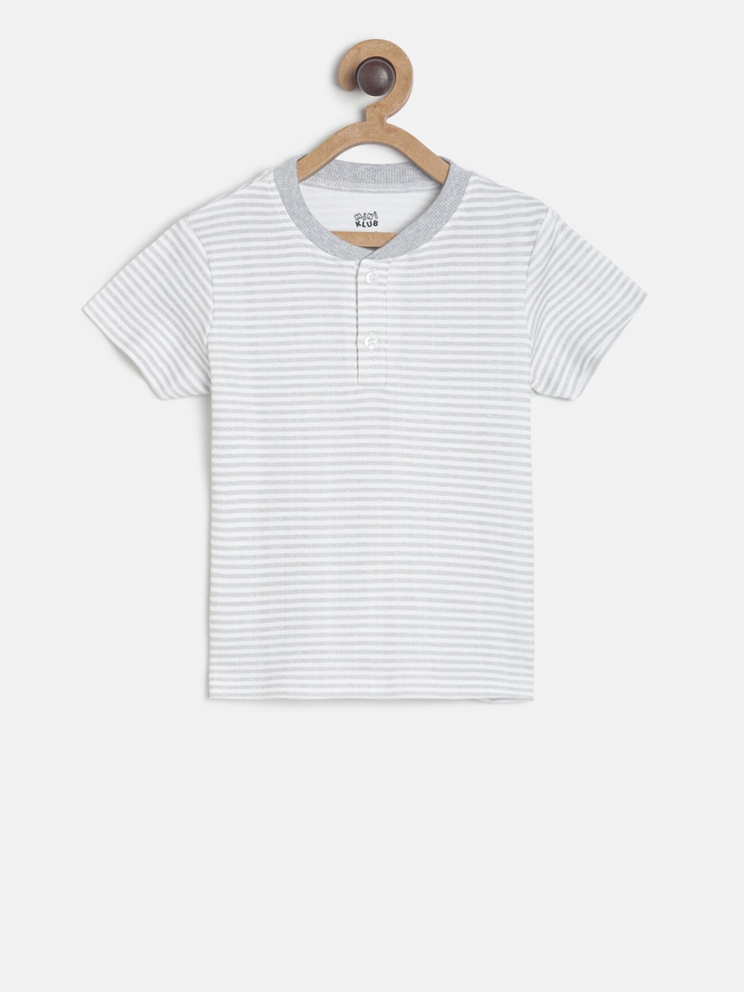 

MINI KLUB Boys Grey Striped Henley Neck T-shirt