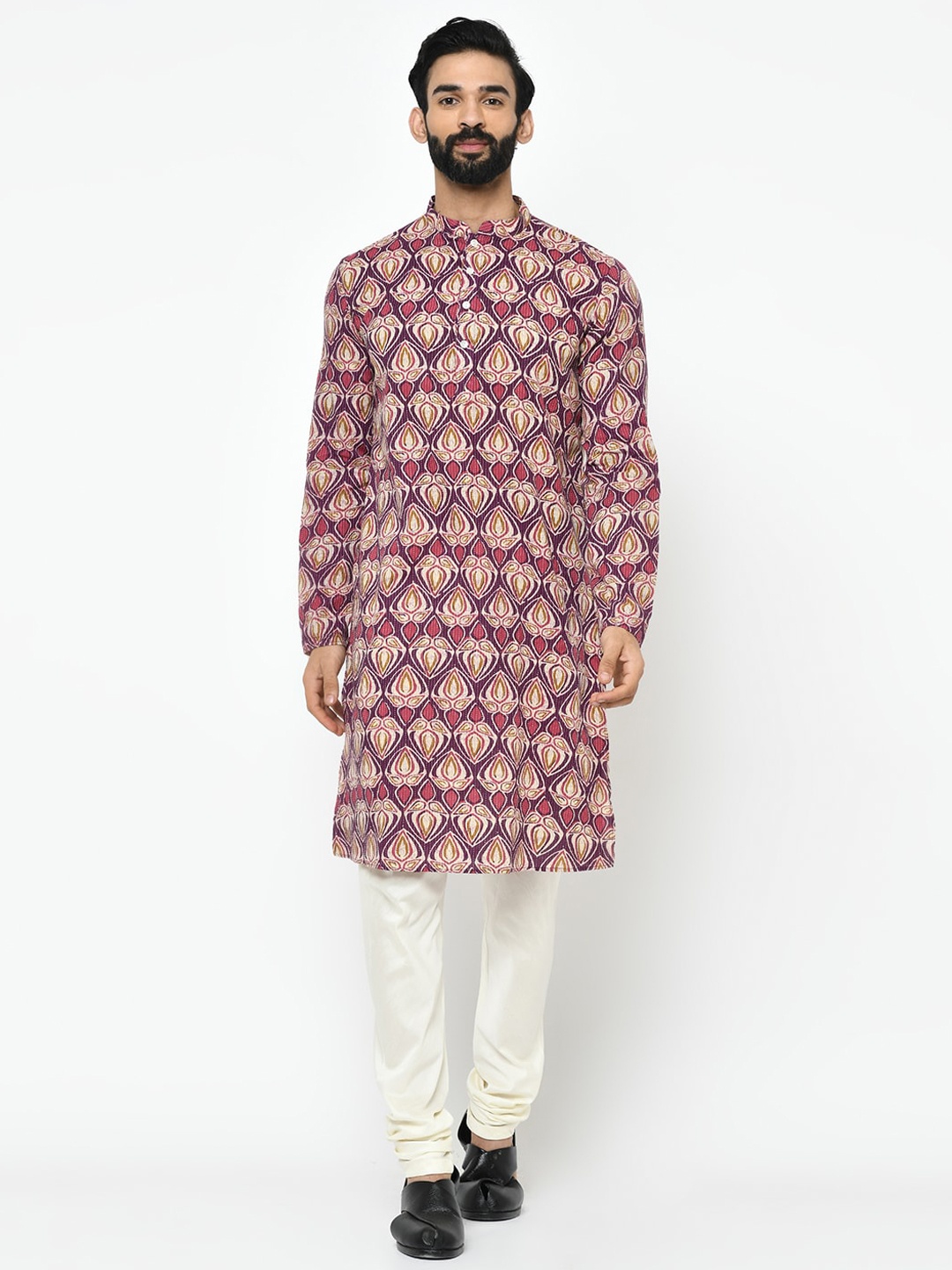

KISAH Men Purple & Beige Woven Design Straight Kurta