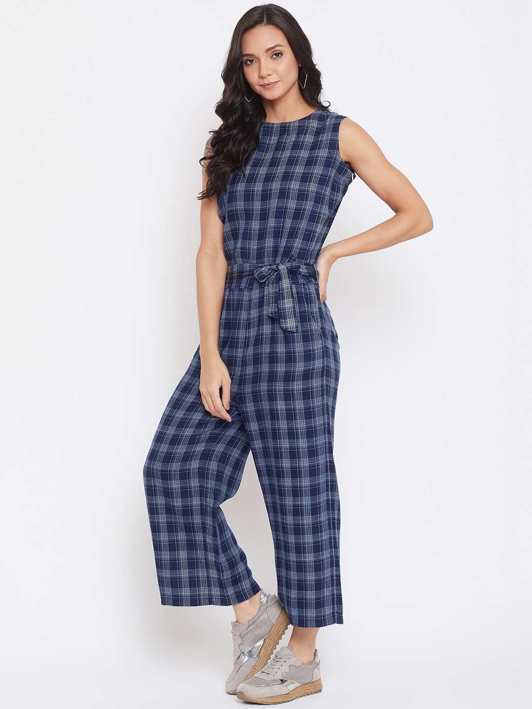 

Crimsoune Club Women Blue Checked Basic Jumpsuit